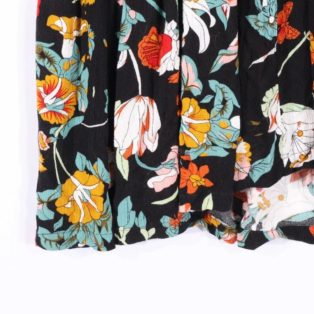 Bohme Floral Maxi Dress Womens XL Black Flutter Sleeve Smocked Waist Boho Flowy